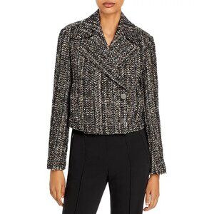 New Theory Sargent Wool Blend Tweed Jacket Black Beige 12 $495